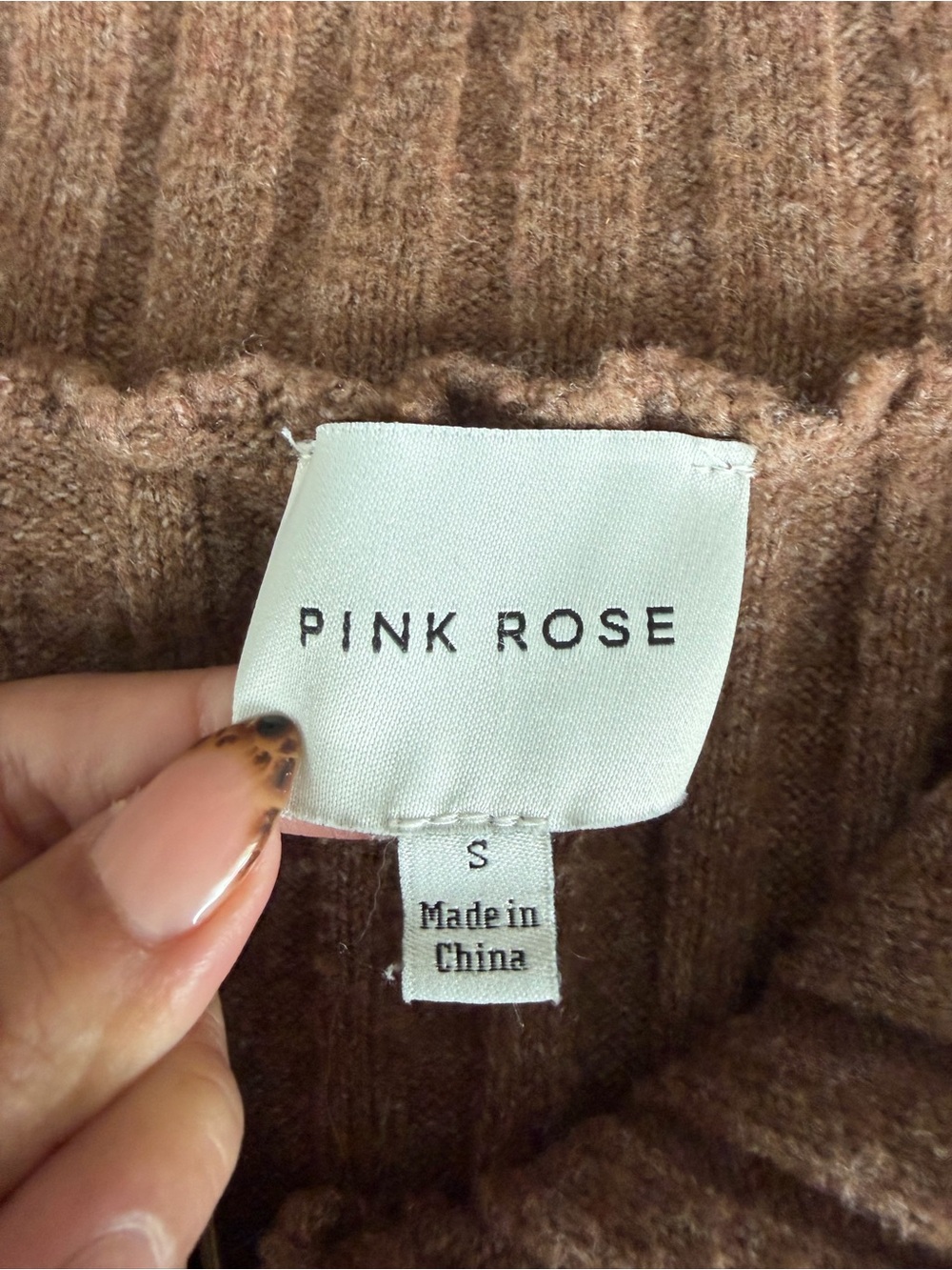 Pink Rose Brown Ribbed Off-Shoulder Sweater - Picture 3 of 3